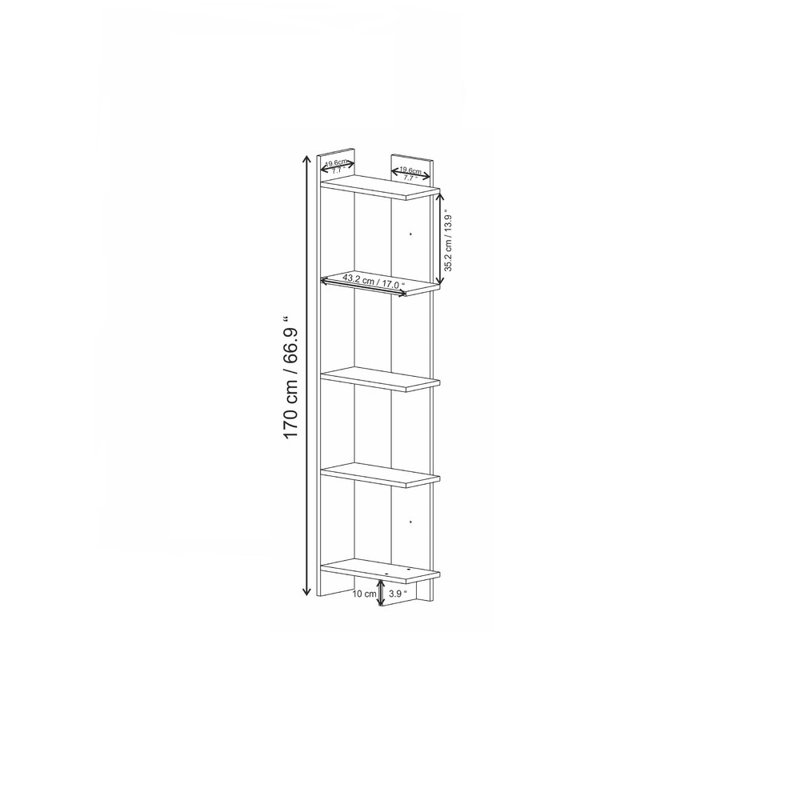 Deddrick Corner Bookcase, White, (5 Shelves) 67" H x 18" W x 9" D