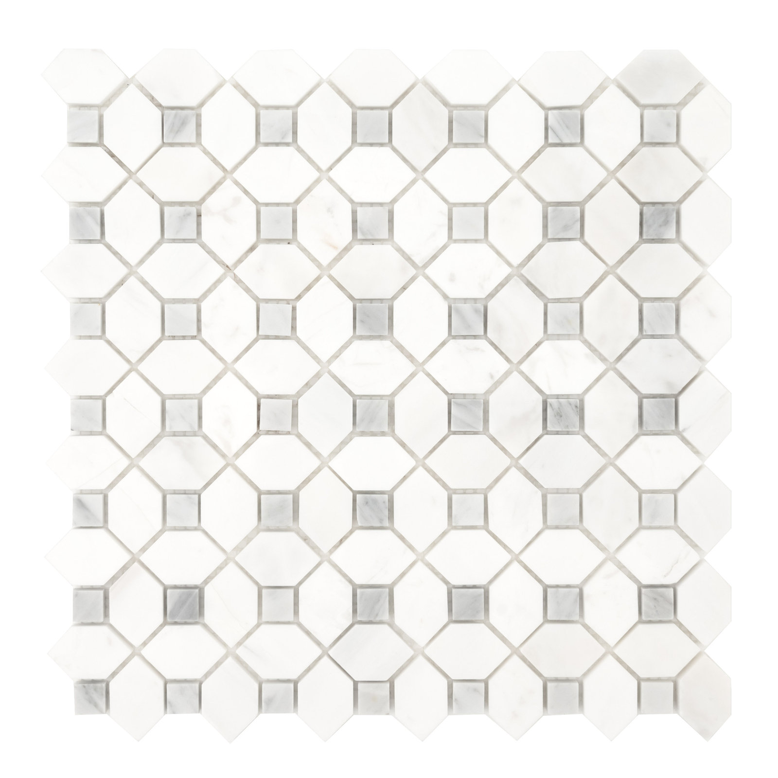 Geometric 13 in. x 13 in. Polished Marble Mosaic Floor and Wall Tile, Calabria Frost Gray