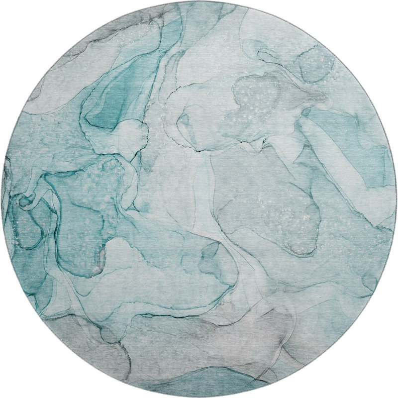 Premium Machine Washable Cerrito AMF512 Teal Rug, Round 8'