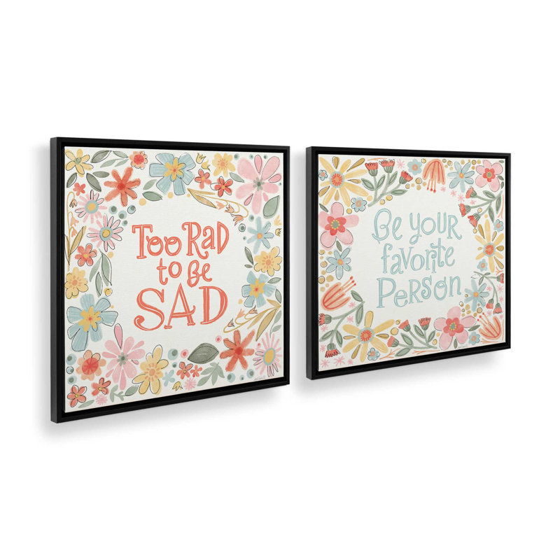 Too Rad Vibes, ensemble de 2 impressions, 12 po x 12 po, Toile avec cadre, Noir satiné