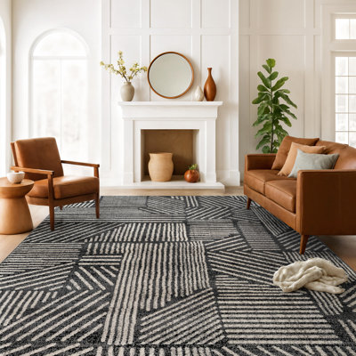 Rambo Geometric Black/Ivory Area Rug