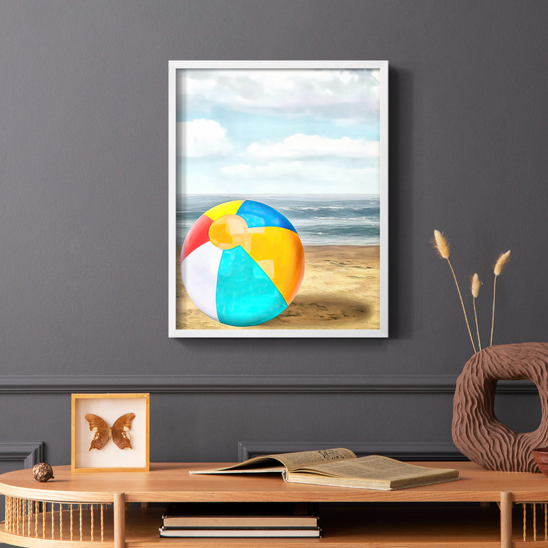 Beach Ball I, reproduction encadrée - bois massif, Blanc, H 10 po x l 8 po