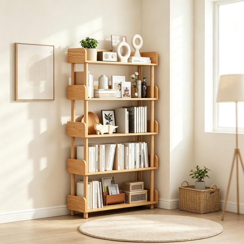 Book Display Bookcase with Solid Wood Posts, 5-Tier