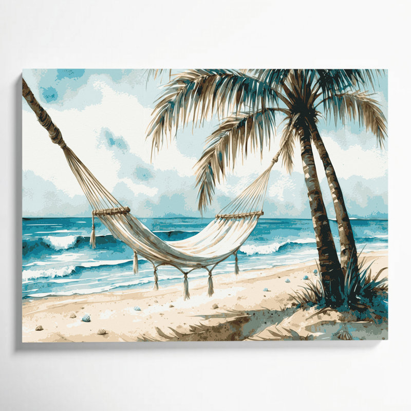 Art mural sur toile beige hamac côtier, H 12 po x l 18 po