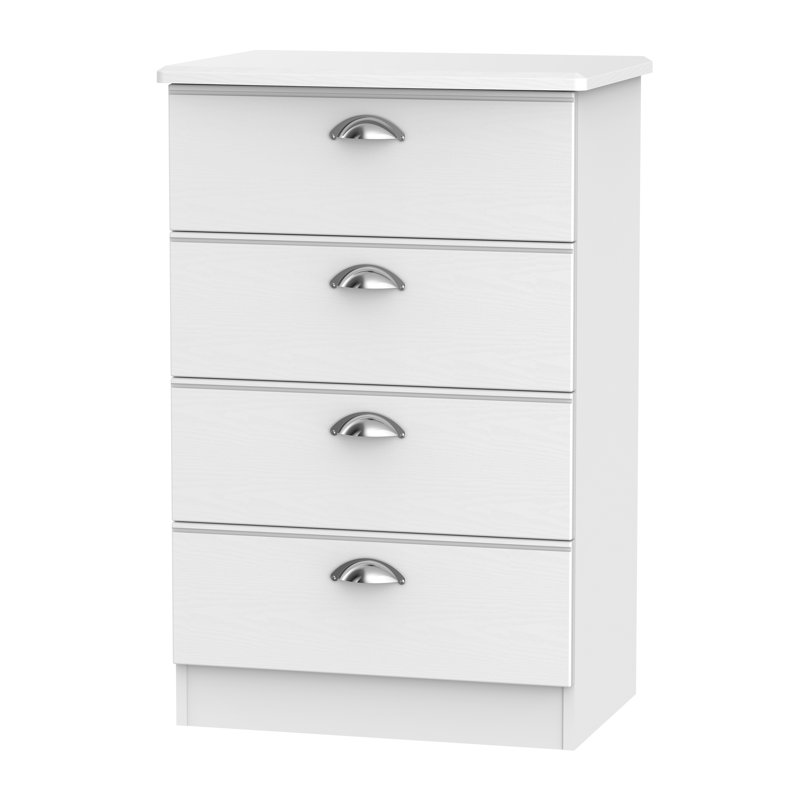 Fully Assembled Murier 4 Drawer Chest, White Ash/White Ash