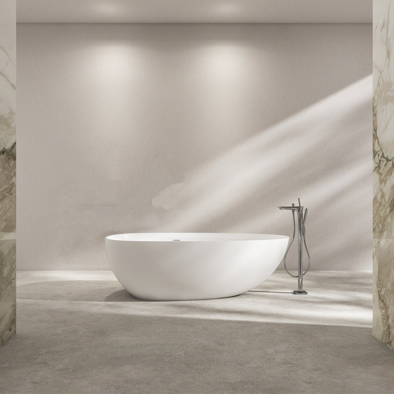 Baignoire autoportante ovale 71 po en pierre artificielle blanc mat