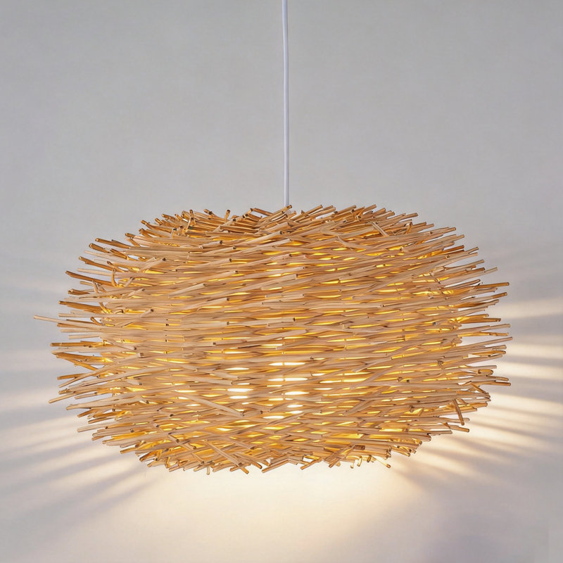 Luminaire suspendu blanc en rotin Nest