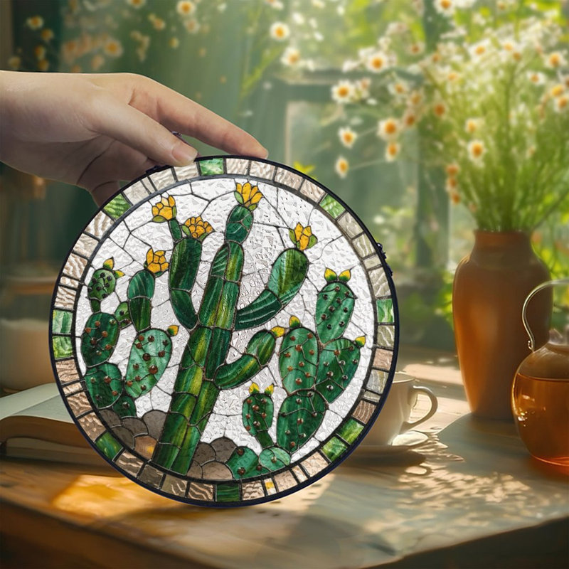 Vitrail Cactus Design, 7,8 x 7,8 po (20 x 20 cm)