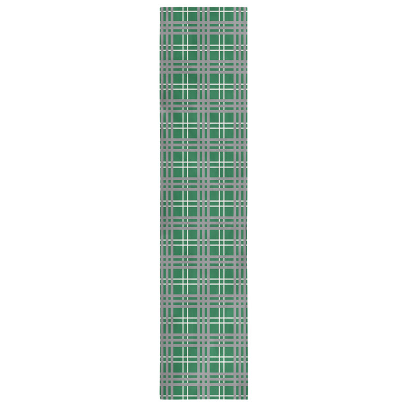 Paid Polyester Table Runner, 90" L x 16" W, Green/White/Silver
