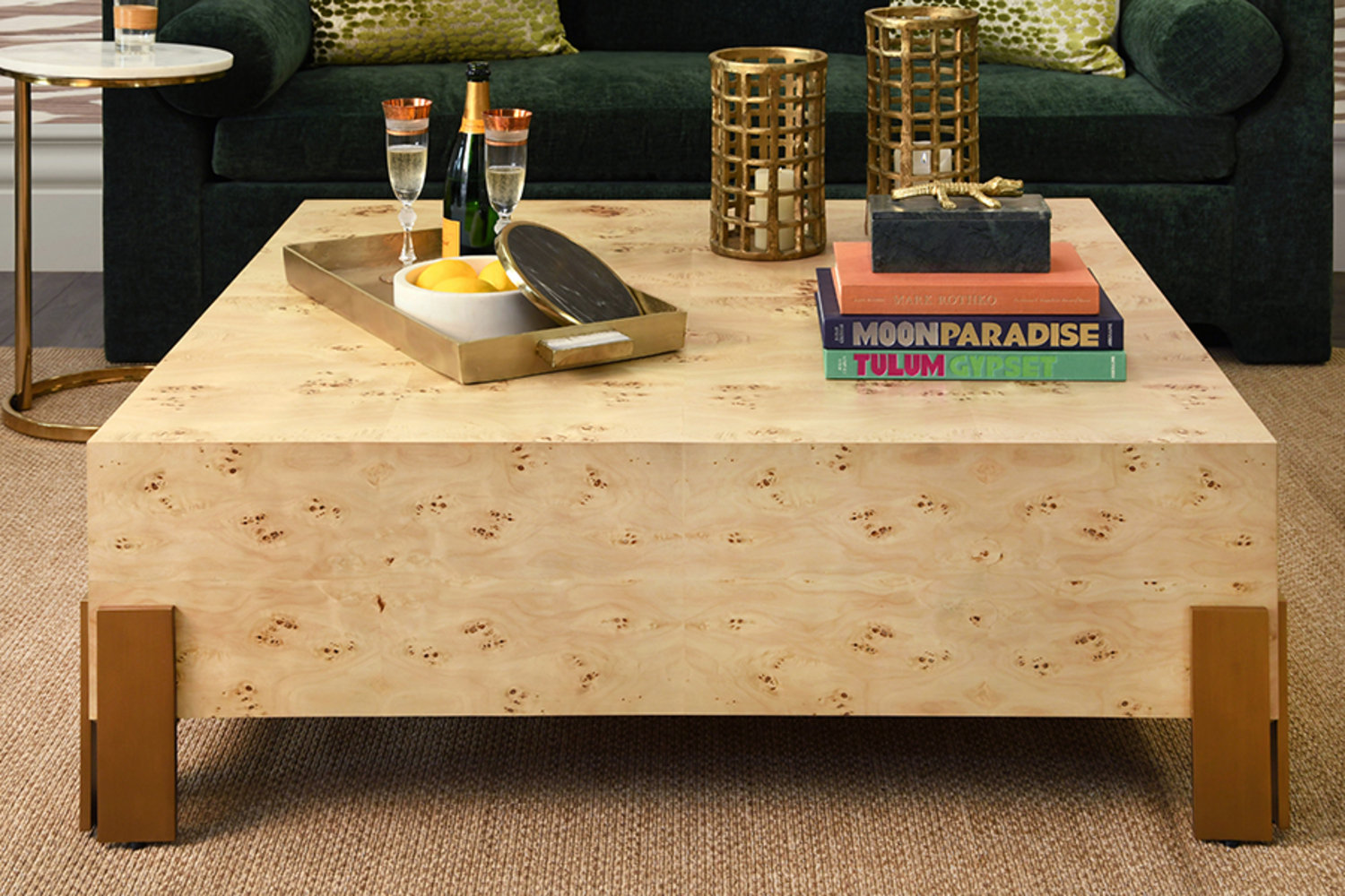 Worlds Away Square Chunk Coffee Table with Antique Brass Leg Brackets ...