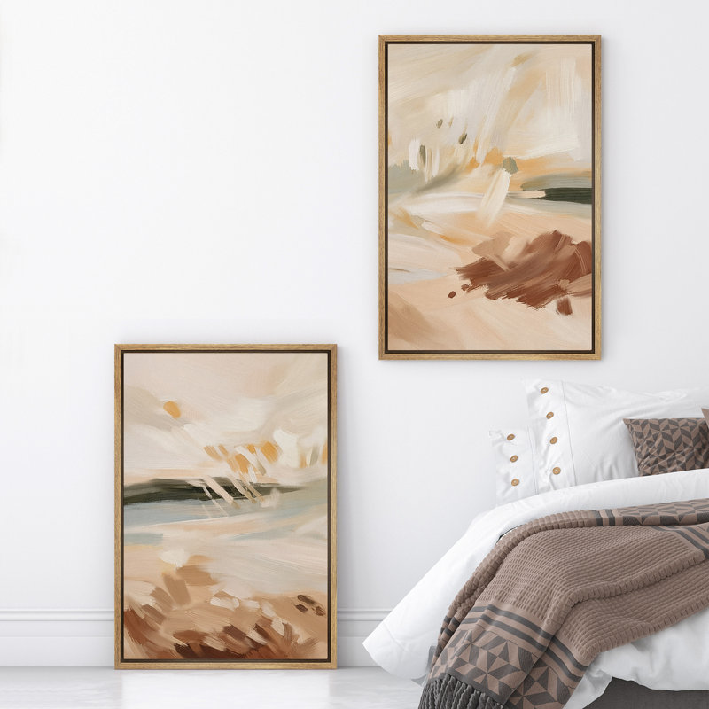 2 pièces neutres, paysage abstrait, tons terreux, décoration murale pour salon, H 36 po x l 24 po x P 1,5 po, Naturel