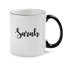 Tasse à café personnalisée avec humour amical et nom personnalisé imprimé sur tasse en porcelaine blanche avec bordure noire et poignée, 11 oz