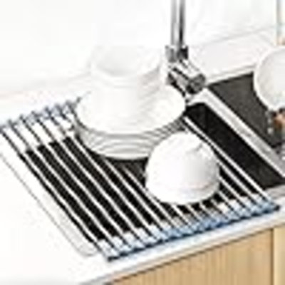 Over The Sink Dish Drying Rack, Stainless Steel Roll Up Dish Drying Rack Kitchen Dish Rack Sink Drying Rack, Foldable Dish Drainer