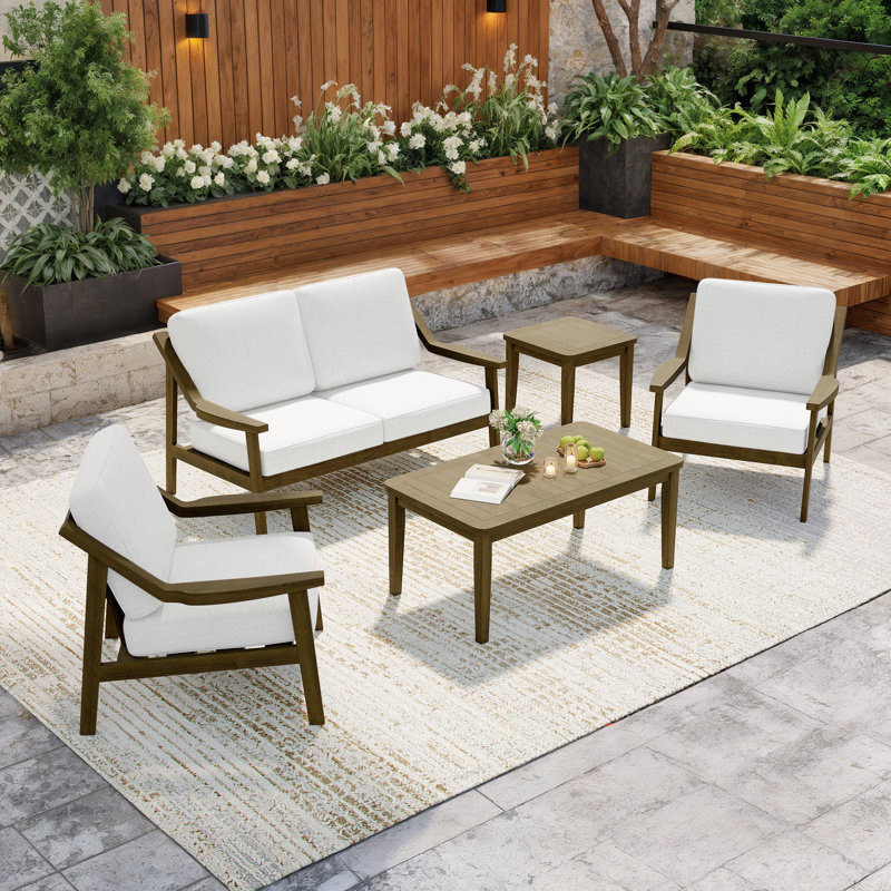 Marlo 5-Piece Outdoor Conversation Set, Perfect for Entertaining with Included Tables, Beige, Brown