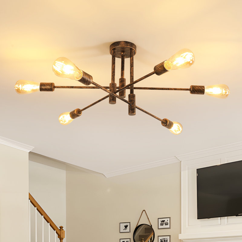 Modern 71cm Bronze 6-Light Sputnik Iron Flush Mount Ceiling Light