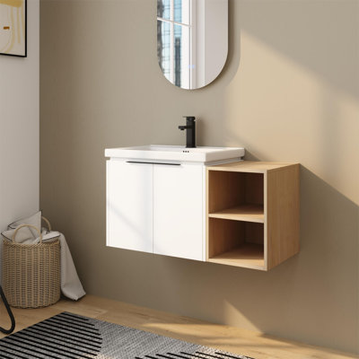 Meuble-lavabo flottant simple 36 po avec plateau en céramique Griet