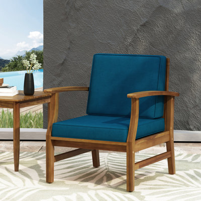 Blue Wood Club Chair, Weather Construction, Slat Panels Chair In Blue, To Weathering,