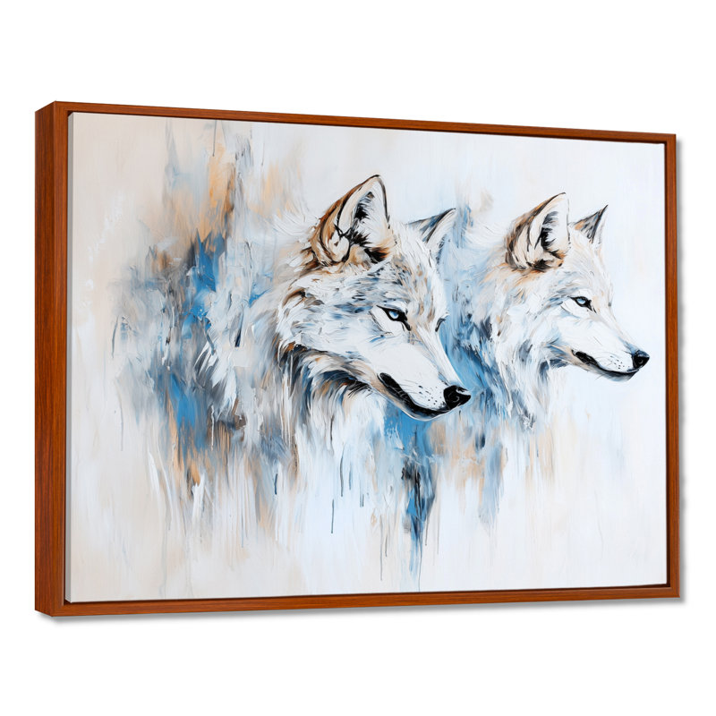 Minimalist Wolf Pack Portrait I - Wolf Wall Art, 34" H x 44" W, Floater Framed Print, Brown