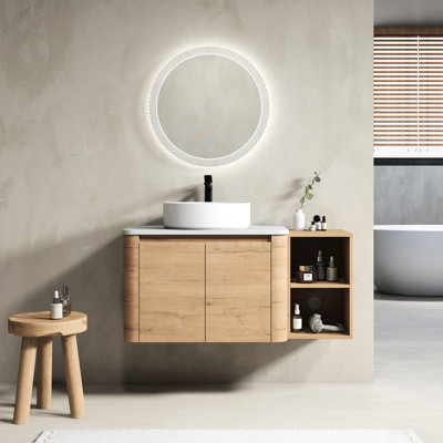 Meuble-lavabo de salle de bain avec lavabo d'art en céramique 42 po, 1 tablette de rangement, 2 portes à fermeture en douceur, contreplaqué - pratique et fonctionnel