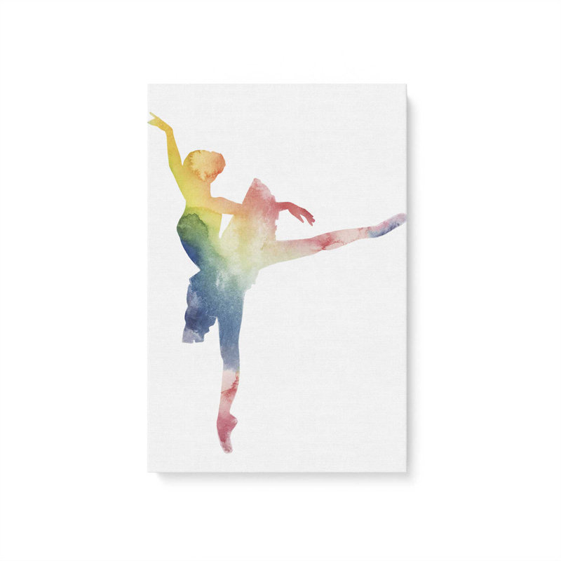 Silhouette arc-en-ciel aquarelle ballet I, H 18 po x l 12 po, Toile tendue, Toile tendue