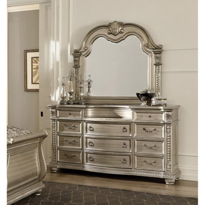 Commode de luxe 1 pièce avec finition argentée et 11 tiroirs