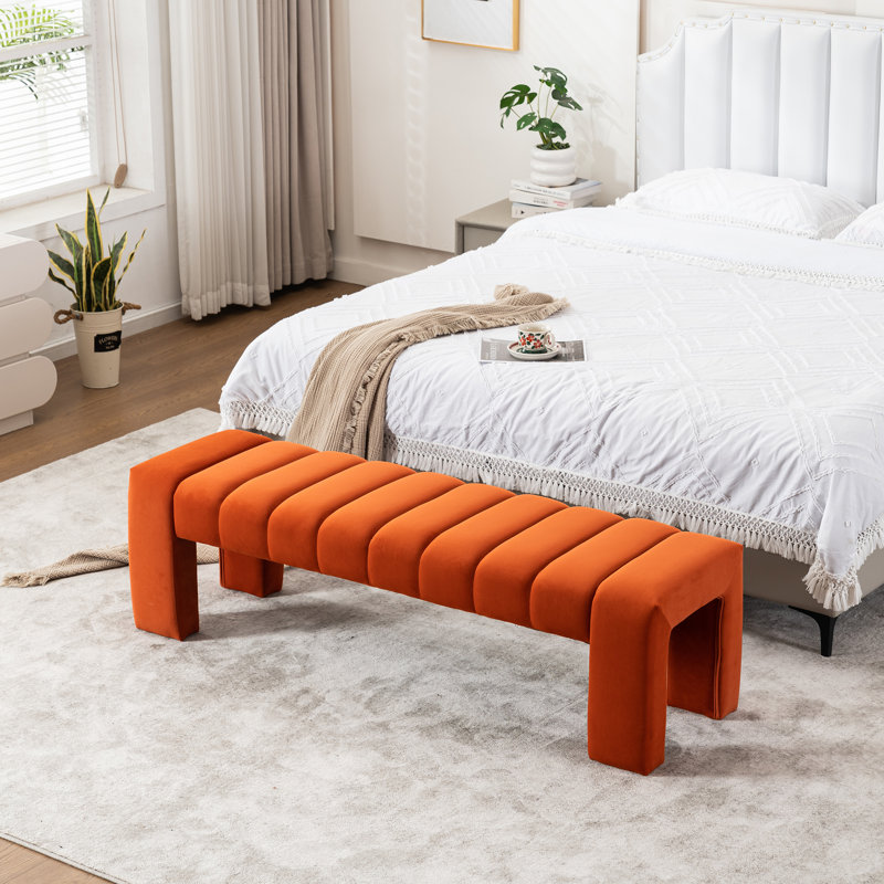 Laytona 59"W Upholstered Bench with Channel Tufted, Orange