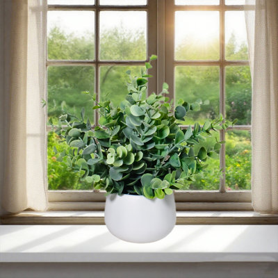 Faux plantes d'intérieur petites plantes d'eucalyptus artificielles blanches Pots de fleurs convenant à la chambre à coucher