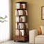 (UPGRADED) Bibliothèque tournante, bibliothèque d'angle à 360 degrés pour les petits espaces, étagère de rangement à 6 niveaux avec roulettes, rangement étroit en bois pour chambre à coucher, salon, salle d'étude, brun noyer, tablettes