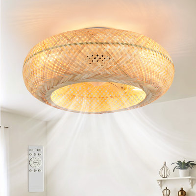20 Inch Bohemian Rattan Cage Ceiling Fan With Light, 6-speed Remote Control, Quiet Pure Copper Motor, 4 E26 Sockets (bulbs Not Included) & Easy Flush Mount Installation