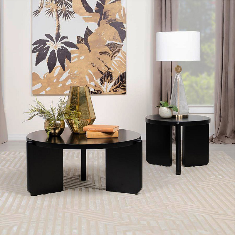 Table de bout ronde en bois, noir