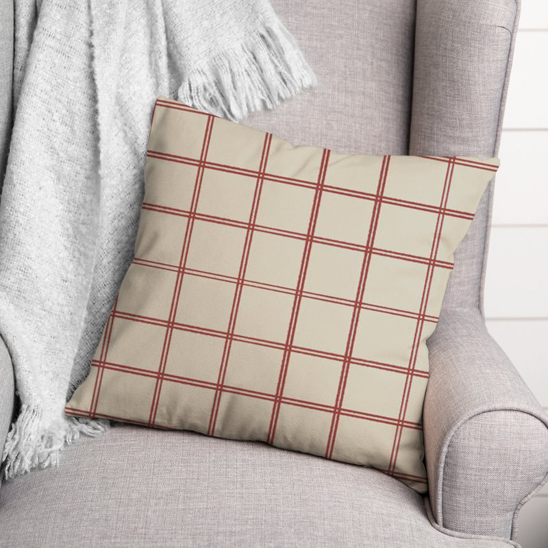 Checkered Throw Pillow, Cream/Red