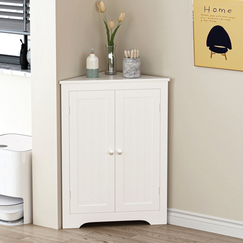 Corner Cabinet In White With Adjustable Shelf And 2 Doors - Freestanding For Bathroom, Kitchen, Living Room Inviting Storage Narrow Shelves Room, Bedroom