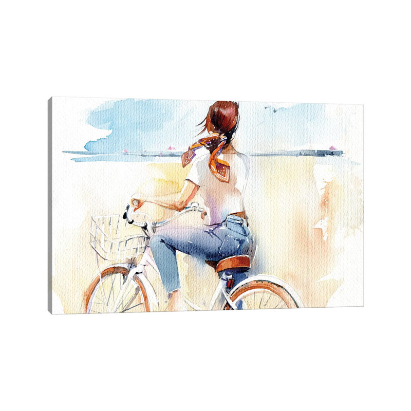 Summer, Girl, Bike by Marina Ignatova - Wrapped Canvas Print, 20.32 cm H x 30.48 cm W