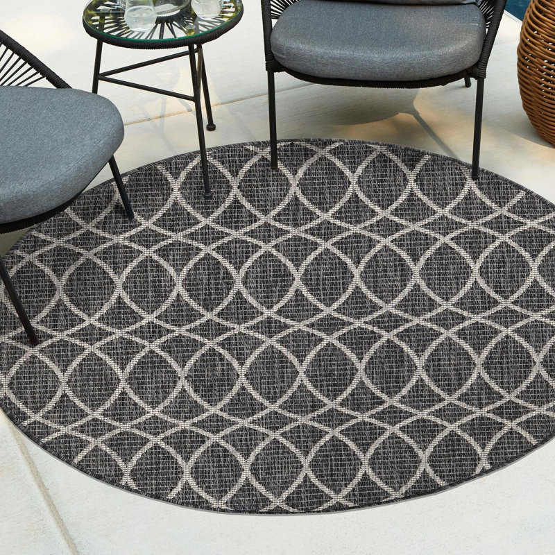 Charcoal Gitter Indoor/Outdoor Trellis Rug, Round 4'