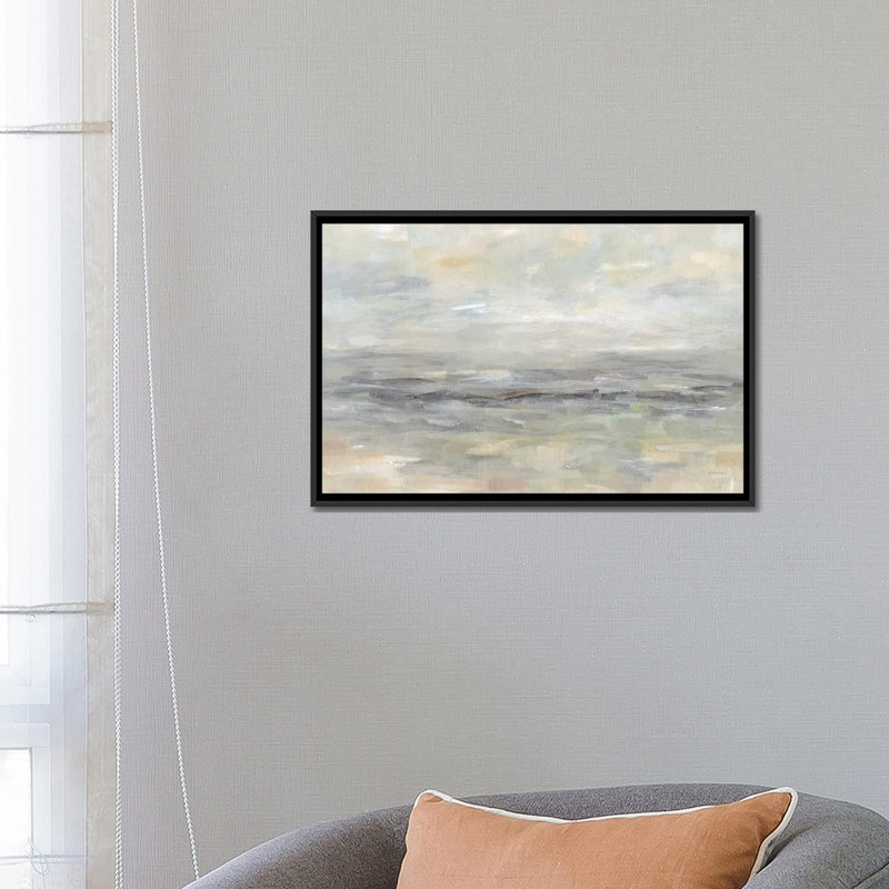 Paysage gris orageux - peinture sur toile, H 18 po x l 26 po x P 1,5 po, Toile avec cadre noir