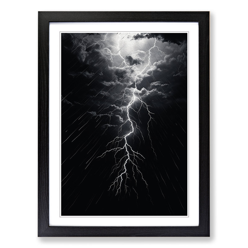Lightning Line - Single Picture Frame Print on Wood, Black Framed, 46cm H x 34cm W x 2cm D