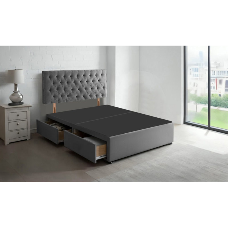 4FT6 Double Grey Suede Divan Bed Set with 20'' Headboard & 10'' Spring Memory foam Mattress  Jaquish