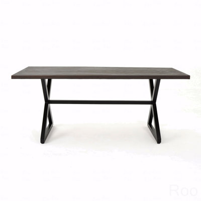 Black Aluminum Top Outdoor Dining Table with X-Base