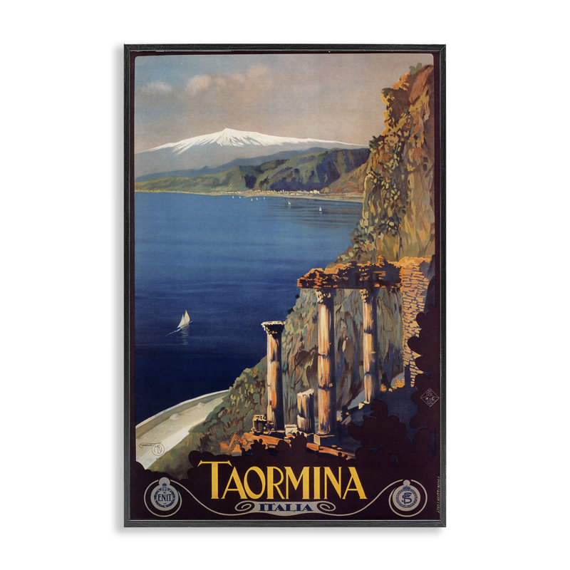 Affiche de voyage Tormina, Italie, giclée par Marcus Jules, H 18 po x l 12 po, Giclée encadrée noir minuit