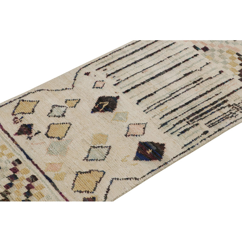 Moroccan Hand Knotted Geometric Area Rug, Runner 3' x 10'