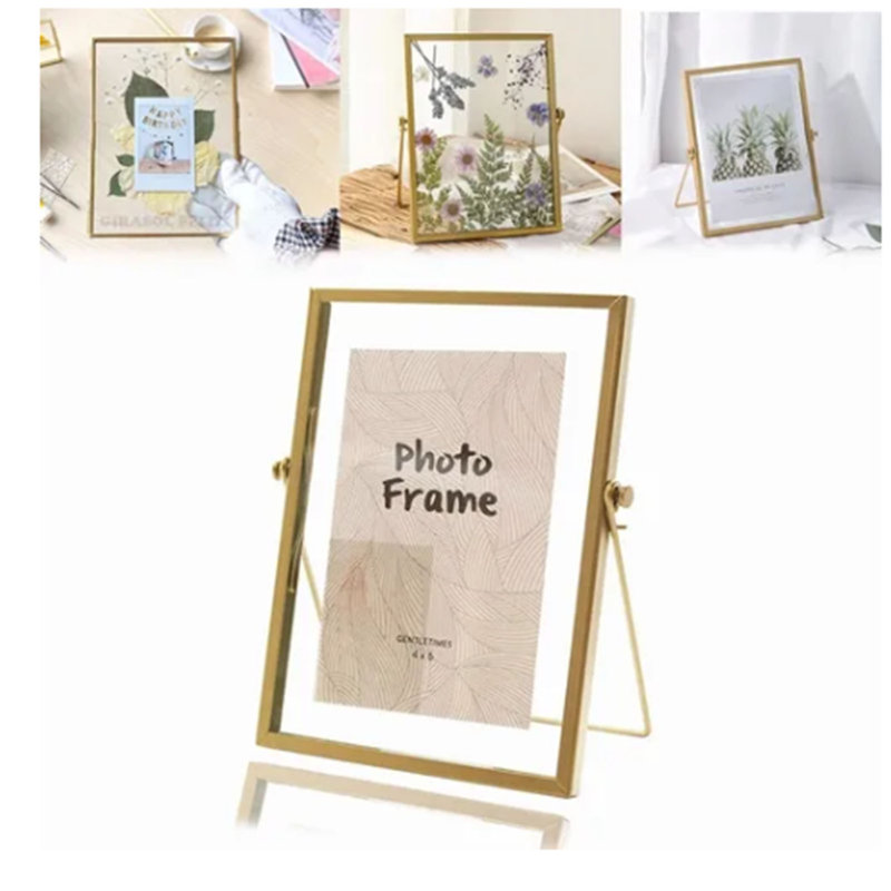 Cadre photo transparent en verre avec support en fer pour fleurs séchées, à poser sur une table (15 cm), idéal pour la décoration intérieure.