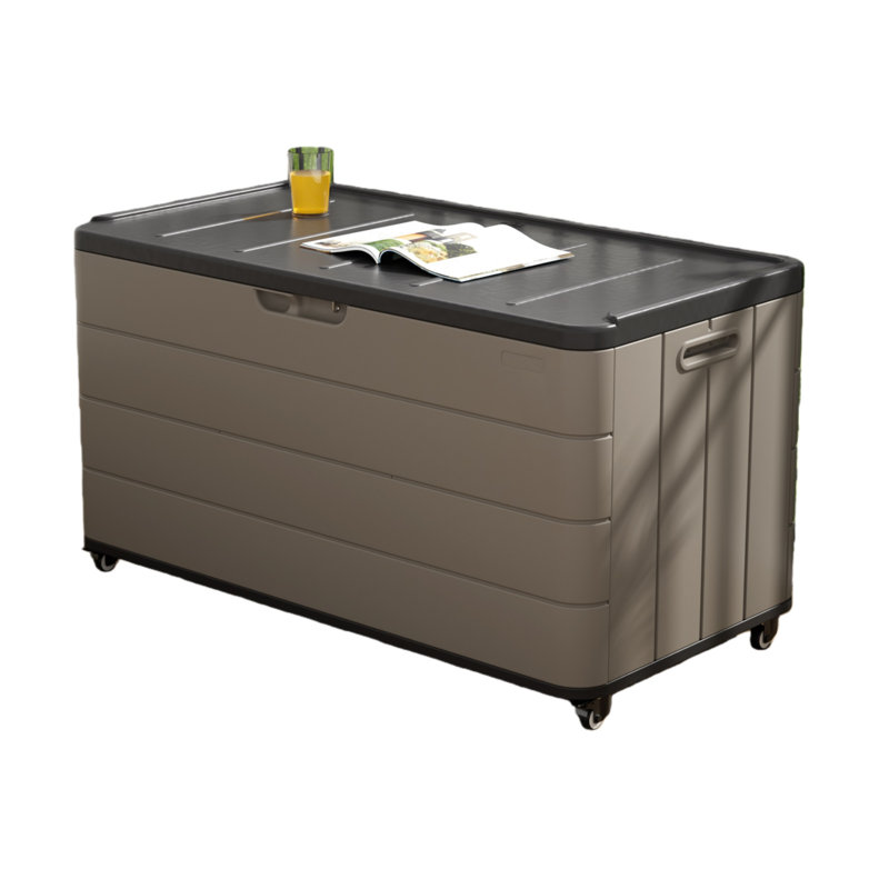 Armoire de rangement d'extérieur carrée 110 gallons avec roues Decksplore, Café clair
