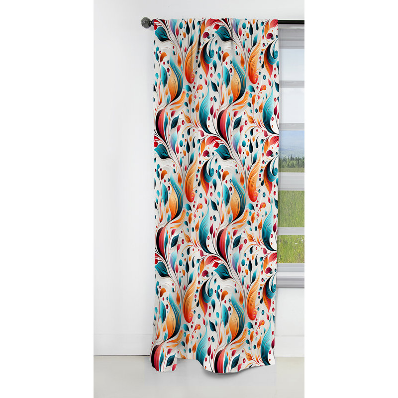 Motif de plumes de plumes minimaliste - Rideau floral - Rideau occultant floral - 1 panneaux, L 52 po x L 84 po