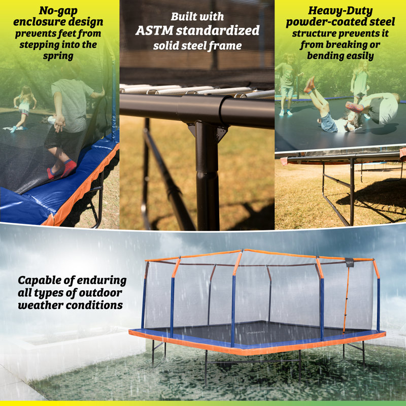 12' Orange Square Trampoline with Premium Enclosure and Safety Pad