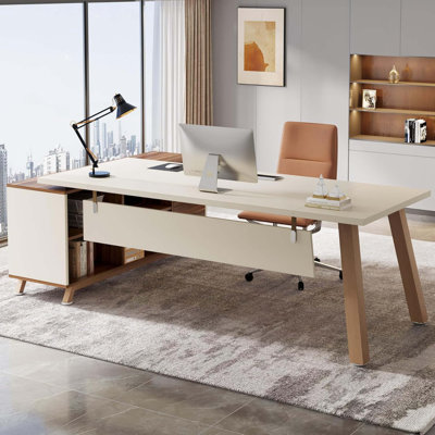 Bureau de direction en L de 78,7 po avec classeur de 55 po, grand bureau d'ordinateur moderne avec tablettes de rangement et tiroirs pour le bureau personnel
