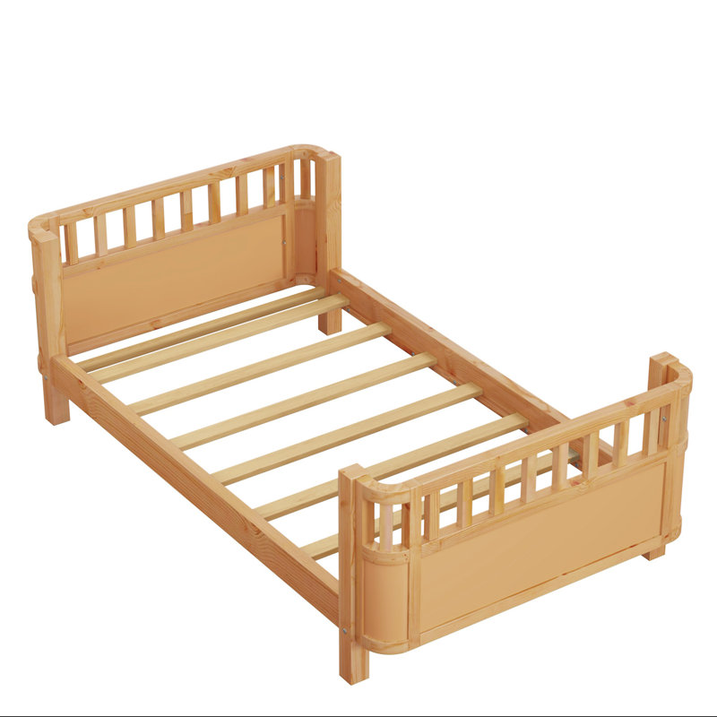Wood Platform Bed with Rails, Natural, Twin