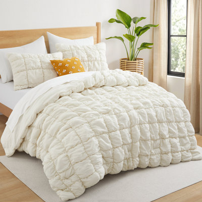 Textured Seersucker Bedding Set - Soft 3-Piece Comforter Set With Matching Shams, Machine Washable