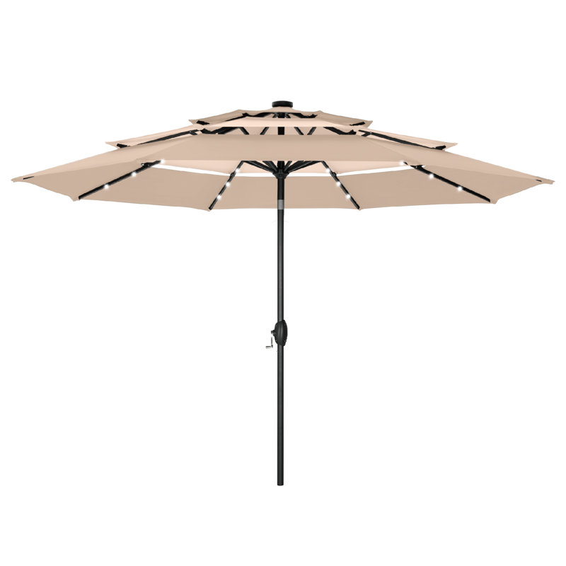 Parasol lumineux 120 "avec manivelle, Blanc / beige