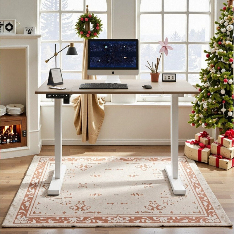 Bureau pour travailler debout 48 pouces avec structure en acier et table de jeu, Chêne / Blanc, H 27 po x l 47,2 po x P 24 po