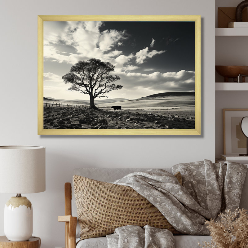 Bétail silencieux Horizon II - impression, Encadrement doré, H 30 po x l 40 po x P 1,5 po